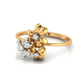 Silver Yellow Gold Adjustable Triple Flower Multi-Stone Diamond Sparkle Ring for Women