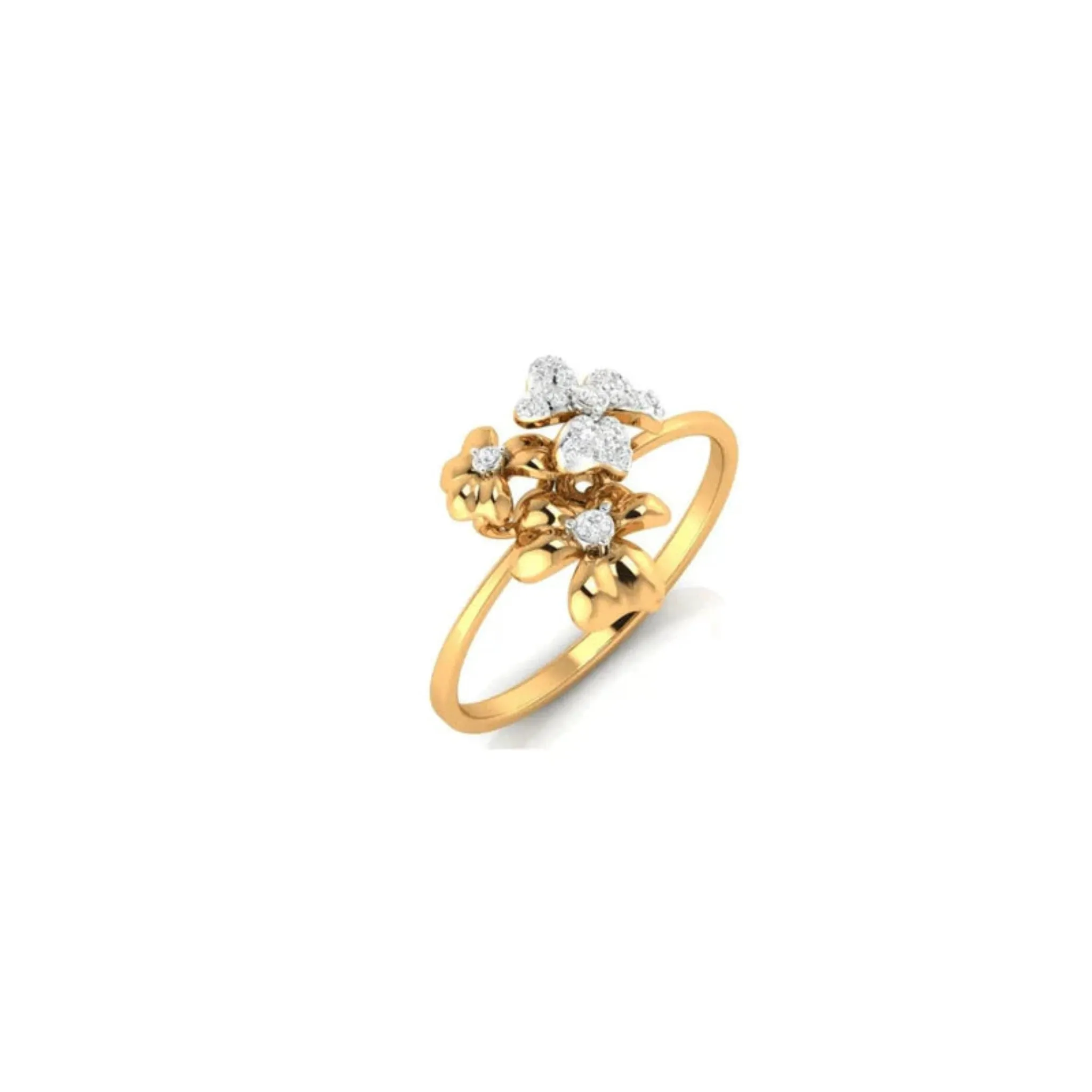 Silver Yellow Gold Adjustable Triple Flower Multi-Stone Diamond Sparkle Ring for Women