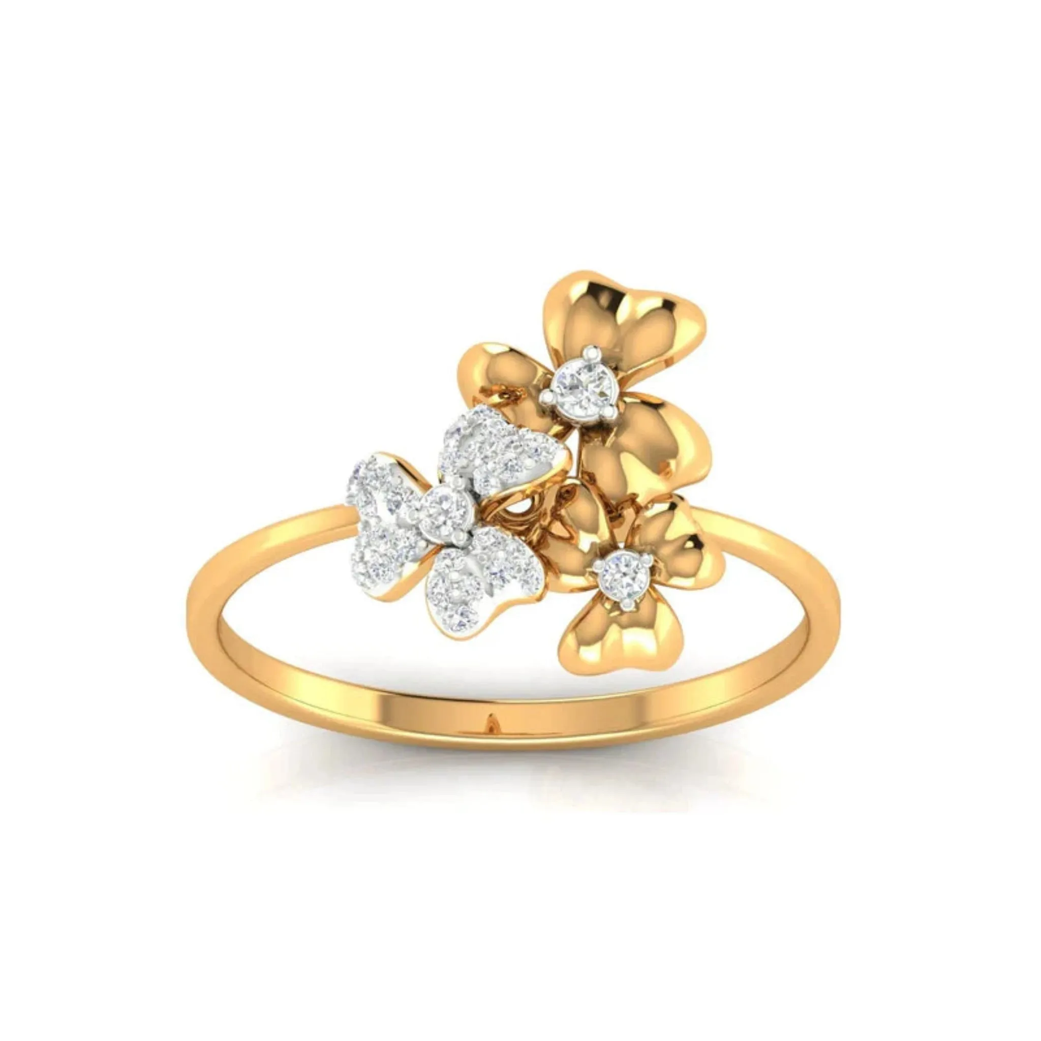 Silver Yellow Gold Adjustable Triple Flower Multi-Stone Diamond Sparkle Ring for Women