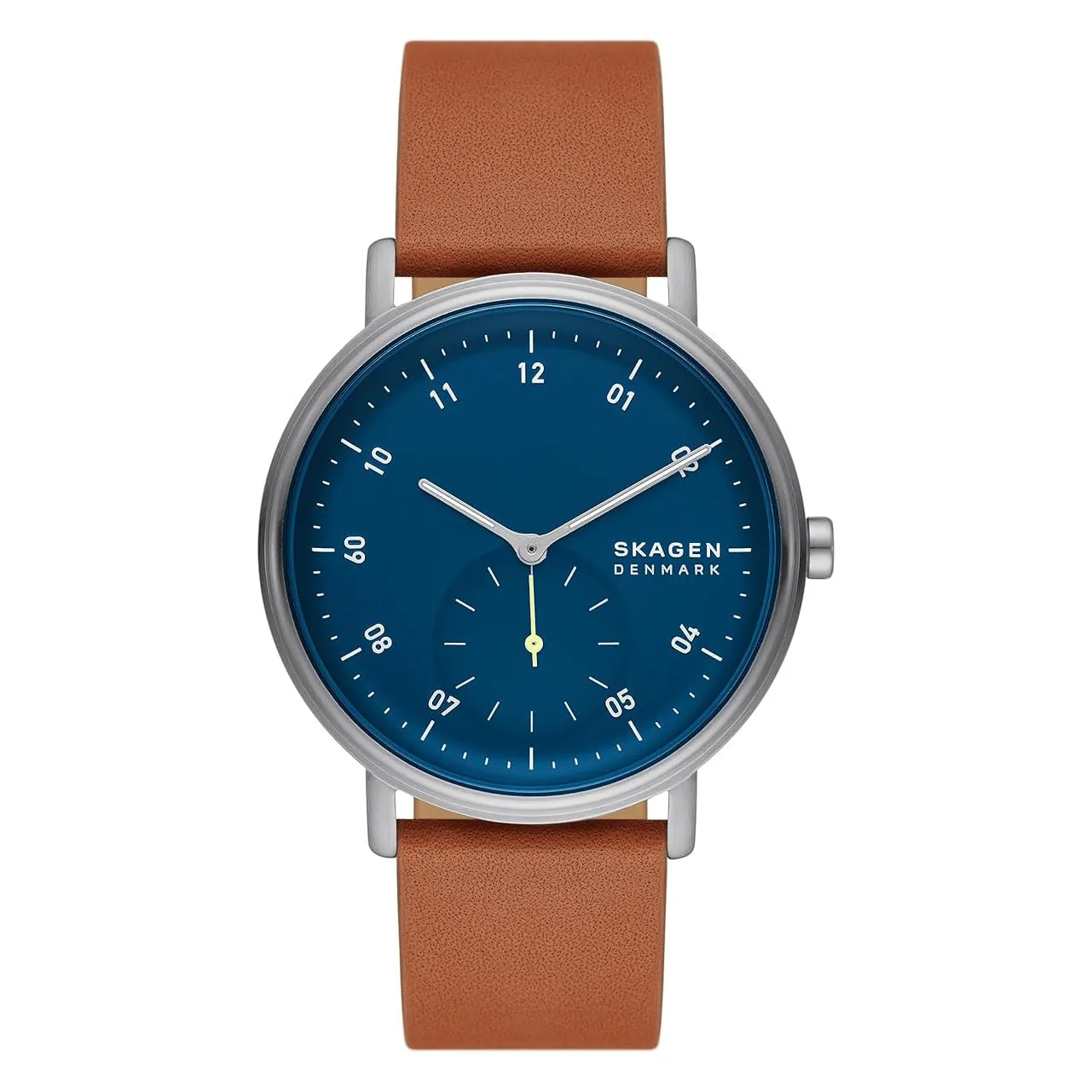 Skagen Kuppel Men's Blue Dial Brown Leather Band Analog Quartz Two-Hand Sub-Second Watch - SKW6888