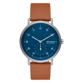Skagen Kuppel Men's Blue Dial Brown Leather Band Analog Quartz Two-Hand Sub-Second Watch - SKW6888
