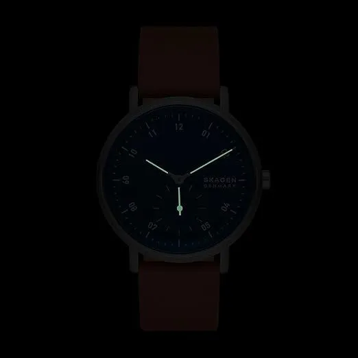 Skagen Kuppel Men's Blue Dial Brown Leather Band Analog Quartz Two-Hand Sub-Second Watch - SKW6888