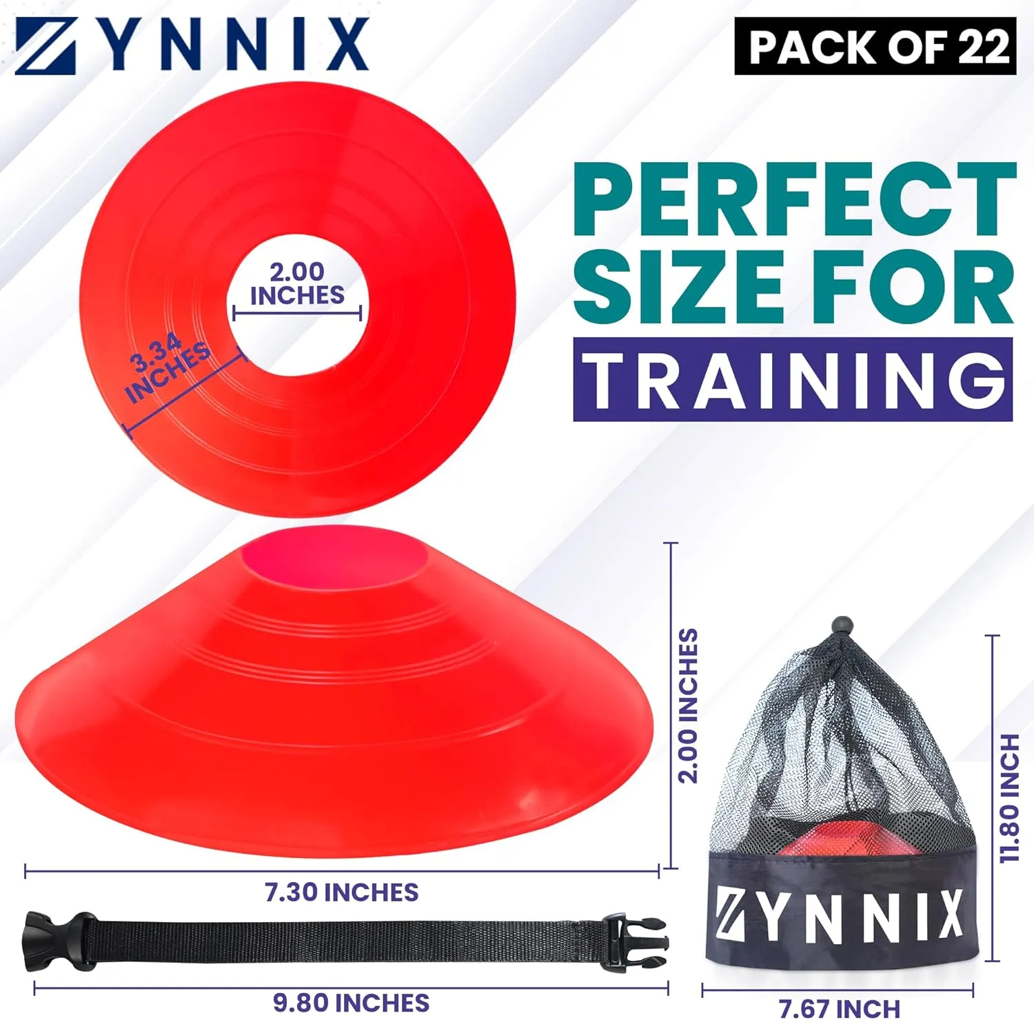Soccer Cones (Set 40, 50) with Mesh Bag & Strap, Flexible Sports Cones for Soccer, Basketball, Football Training Equipment, Agility Training for Indoor & Outdoor Games