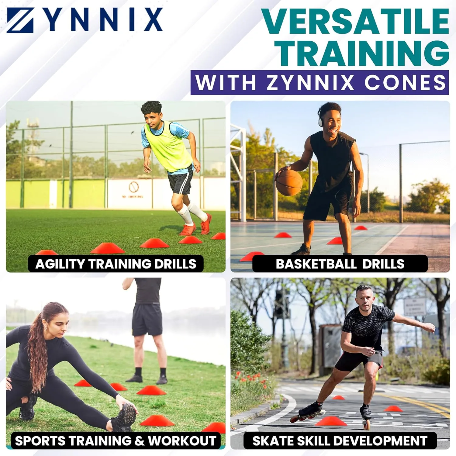 Soccer Cones (Set 40, 50) with Mesh Bag & Strap, Flexible Sports Cones for Soccer, Basketball, Football Training Equipment, Agility Training for Indoor & Outdoor Games