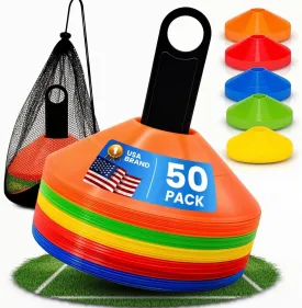 Soccer Training Cones SET 50 PCS | Agility Training Small Cones with Portable Bag and Holder for Drilling Football Basketball Sports Field | Cones for Sports Training | Mini Cones |Small Cones