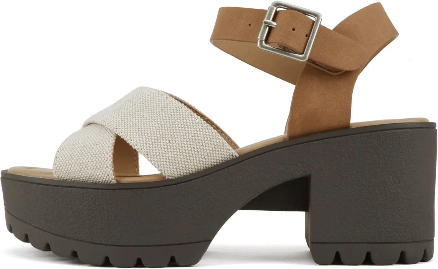 Soda Joey ~ Women Open Toe Criss Cross Strap Mid Heel Sandal with Adjustable Ankle Strap