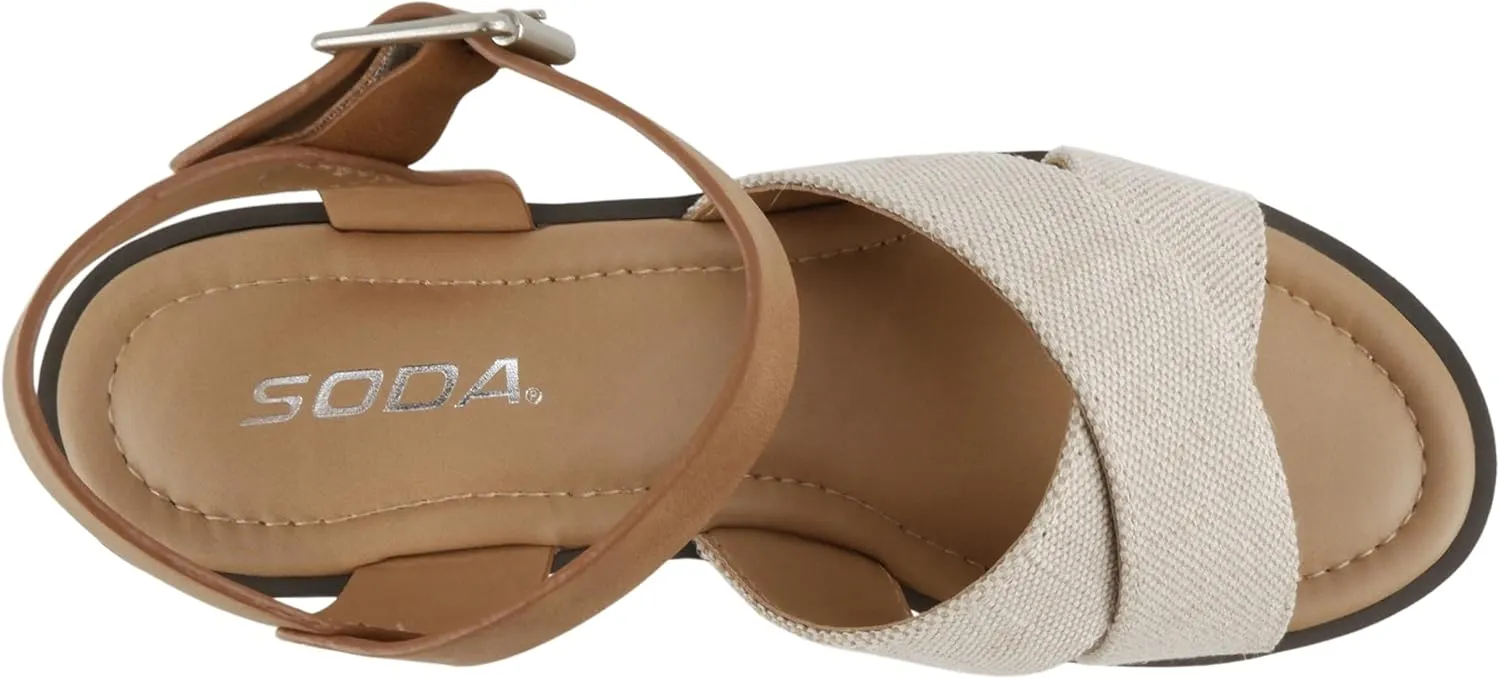 Soda Joey ~ Women Open Toe Criss Cross Strap Mid Heel Sandal with Adjustable Ankle Strap