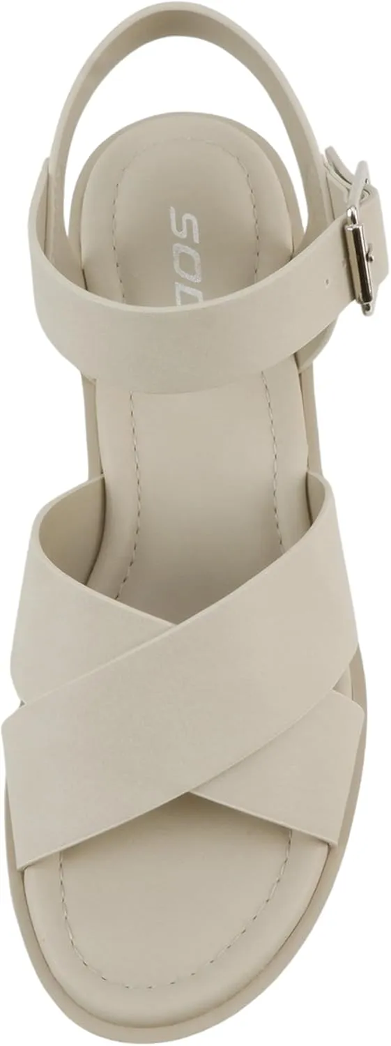 Soda Joey ~ Women Open Toe Criss Cross Strap Mid Heel Sandal with Adjustable Ankle Strap