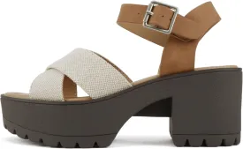 Soda Joey ~ Women Open Toe Criss Cross Strap Mid Heel Sandal with Adjustable Ankle Strap