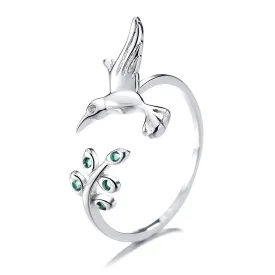 Sterling Silver Bird Bypass Ring with Swarovski Crytals