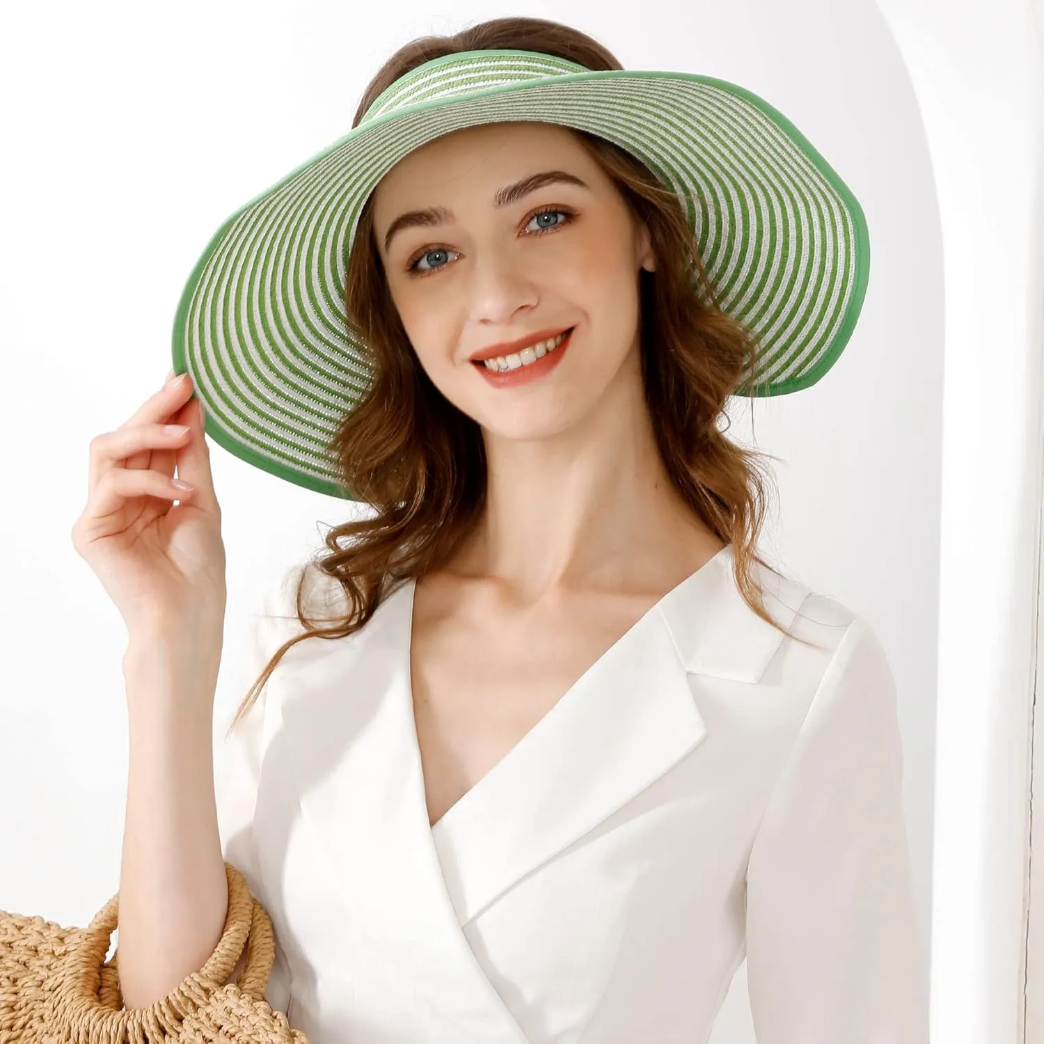 Sun Visors for Women Wide Brim Straw Hat Women Beach Visor Hats for Women Uv Protection Foldable Sun Hat Women Beach Hat
