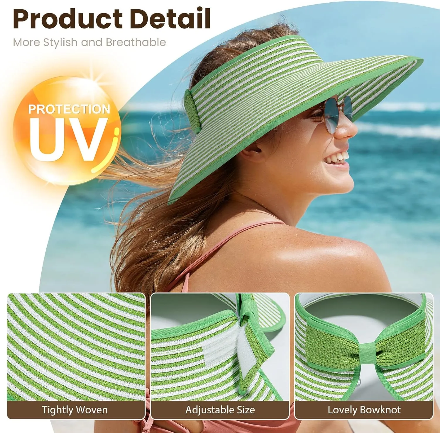 Sun Visors for Women Wide Brim Straw Hat Women Beach Visor Hats for Women Uv Protection Foldable Sun Hat Women Beach Hat