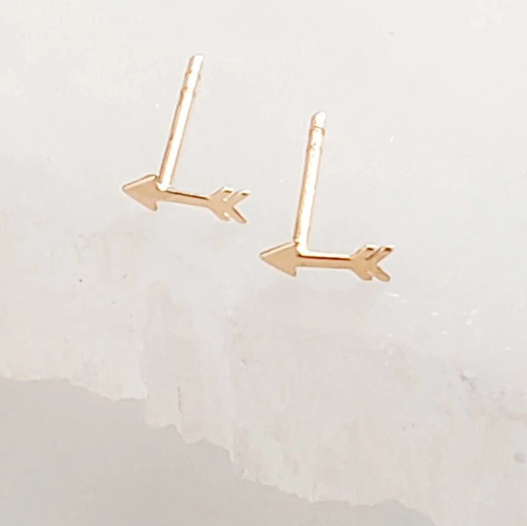 Super Tiny 14 Karat Gold Arrow Studs