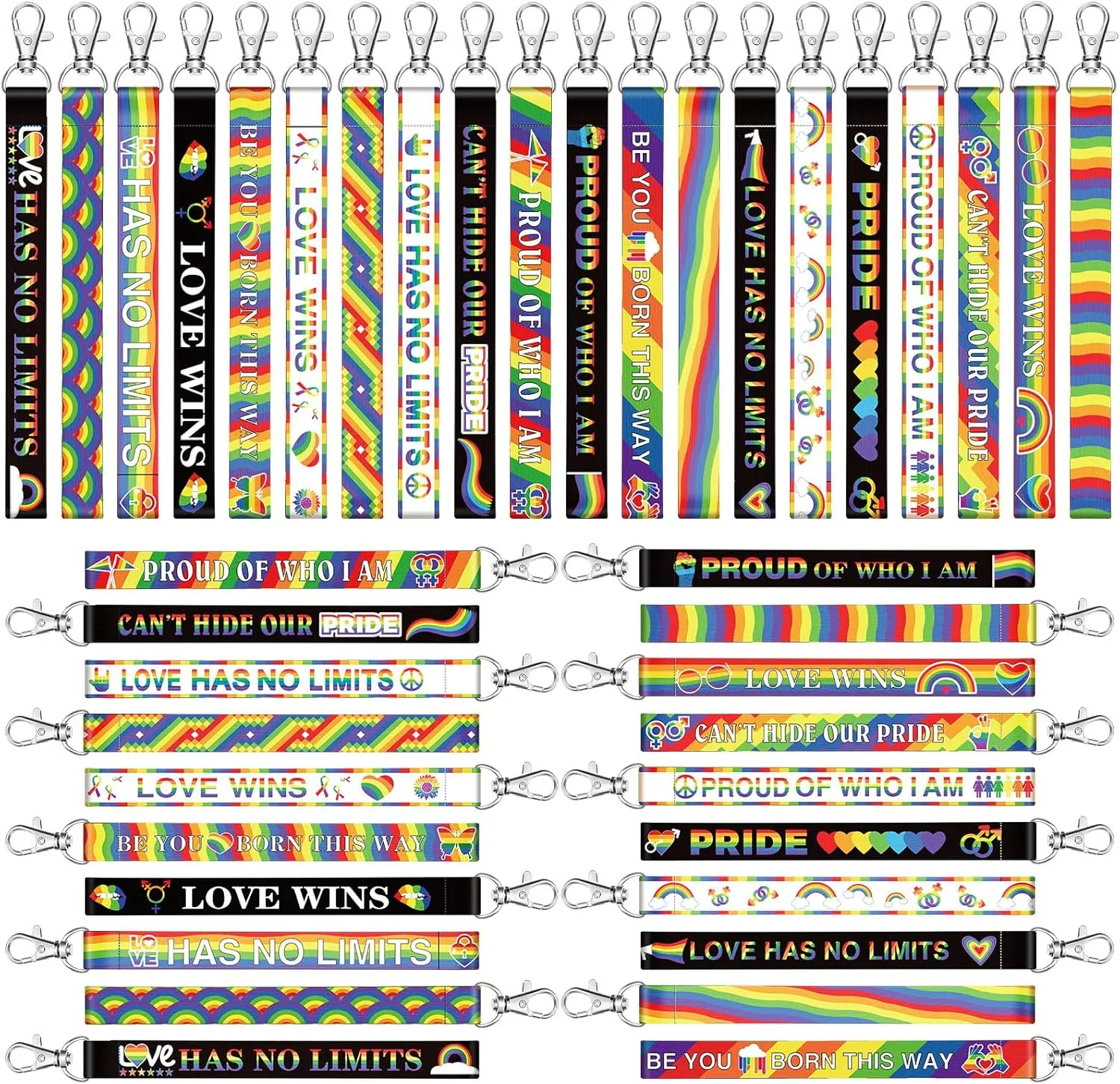Sureio 200 Pcs Rainbow Pride Lanyard Keychains Bulk Gay Pride Key Chain LGBT Gift Love Wins Flag Key Rings Accessories for LGBTQ Gay Lesbian Bisexual Month Supplies