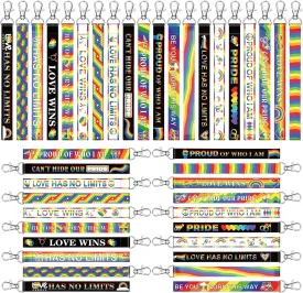 Sureio 200 Pcs Rainbow Pride Lanyard Keychains Bulk Gay Pride Key Chain LGBT Gift Love Wins Flag Key Rings Accessories for LGBTQ Gay Lesbian Bisexual Month Supplies