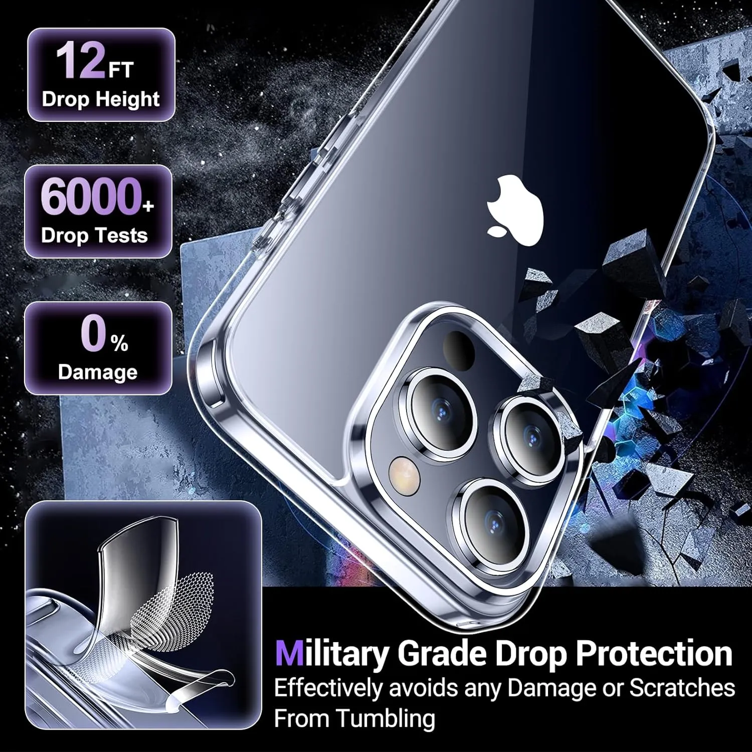 Temdan Designed for iPhone 15 Pro Max Case Clear, [Crystal Clear][Non-Yellowing][Military-Grade Drop Protection] Slim Shockproof Protective Cover Phone Case for iPhone 15 Pro Max 6.7 "