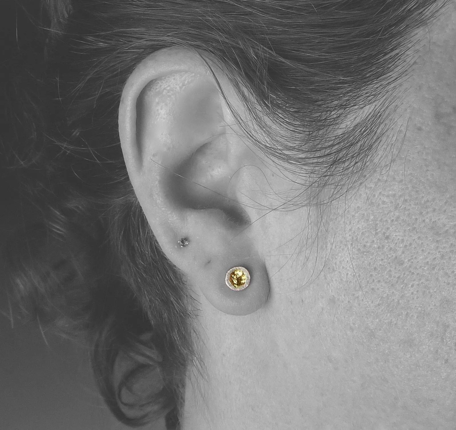 Tiny Erosion Gold Stud Earrings in Bright Finish
