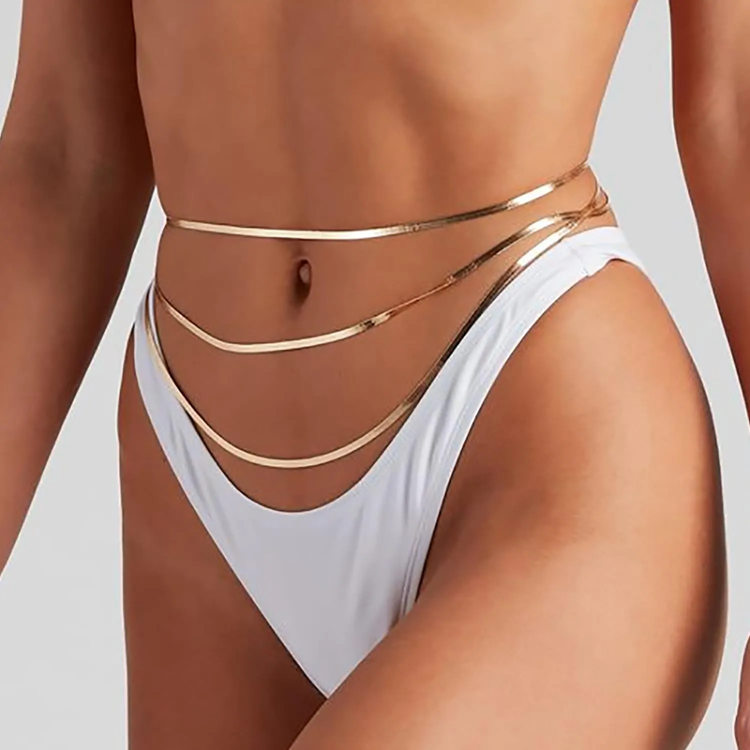 Turandoss 1-3PCS 18K Gold Plated Waist Chains for Women - Gold Layered Belly Body Chain for The Waist Adjustable Multilayer Sexy Bikini Waist Chain for Women Dainty Beach Waist Jewelry for Women