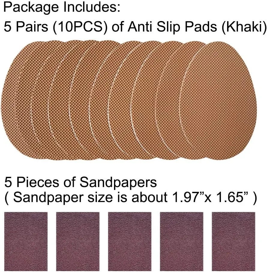 Unikstep 5 Pairs Shoe Sole Anti Slip Grips, Non Skid Self Adhesive Rubber Pads, Shoe Bottom and Heel Noise Reduction Stickers and Protectors (Khaki)