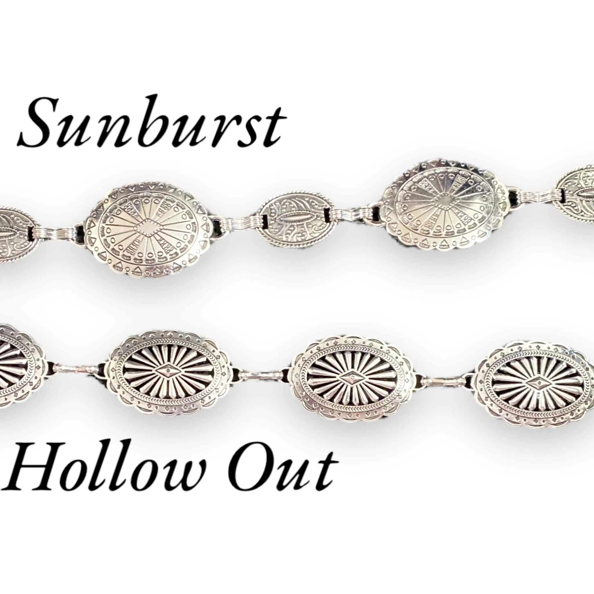 Vintage Silver Flower Tribal Oval Link Chain Belt