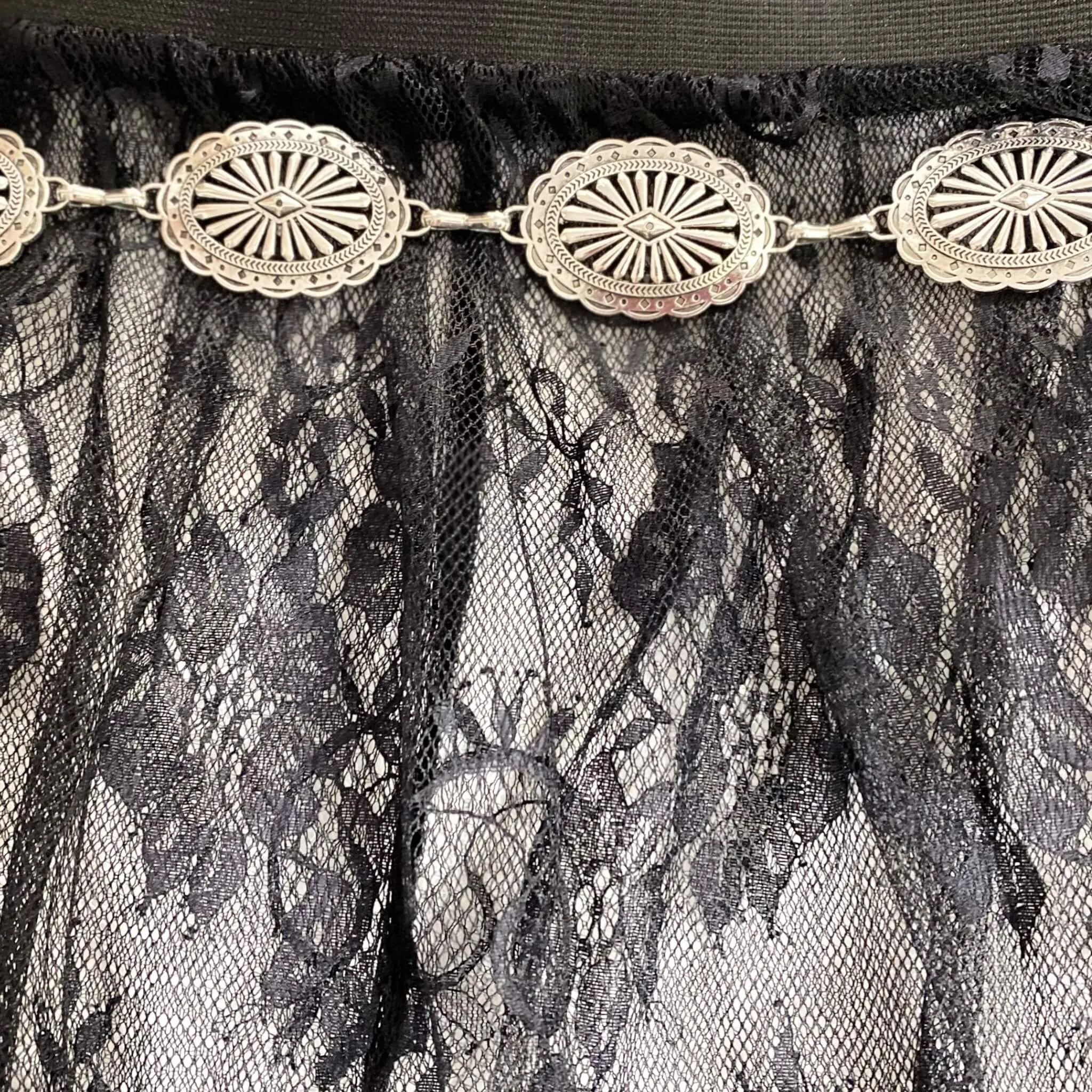 Vintage Silver Flower Tribal Oval Link Chain Belt