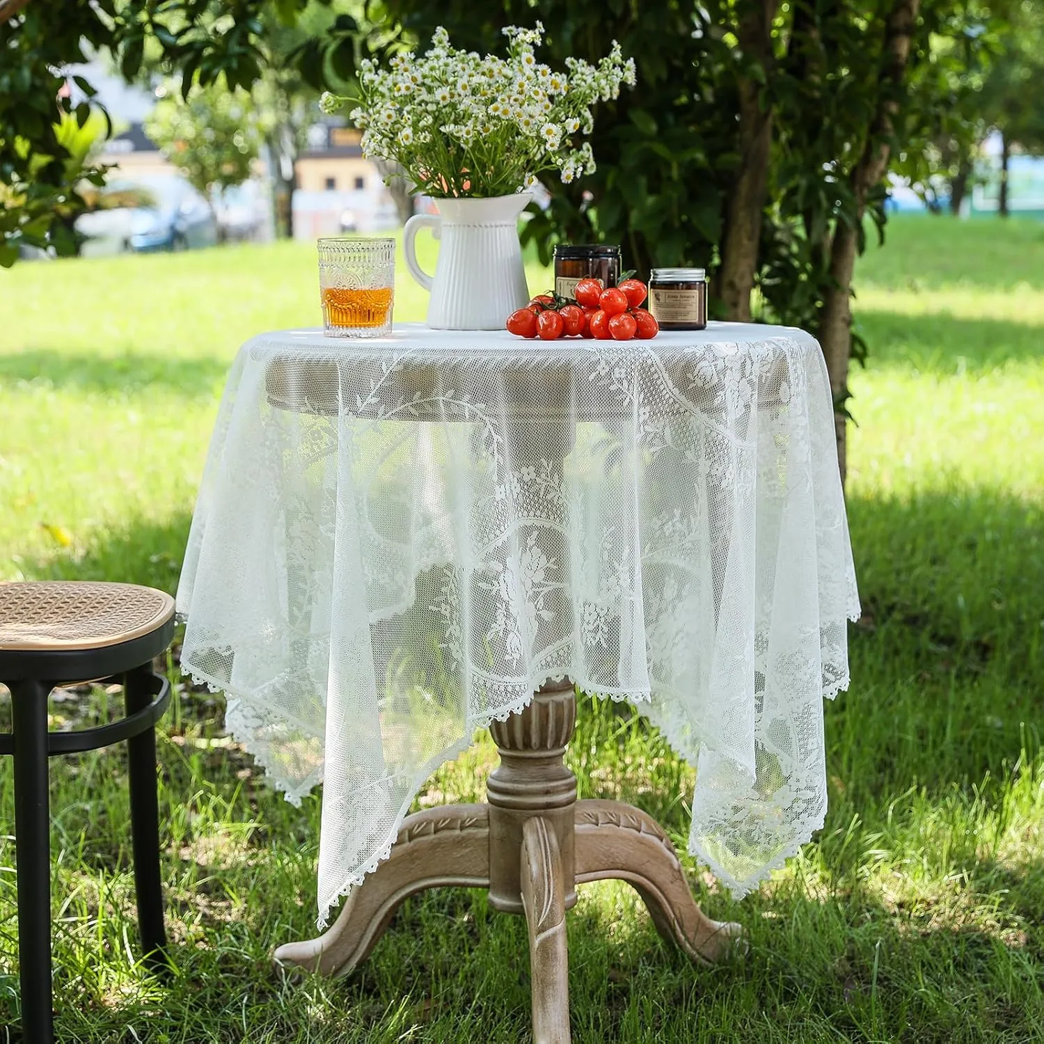 White Lace Square Tablecloth for Square/Round Tables 55 x 55 Inch Vintage Embroidered Table Cloth Shabby Chic Wedding Baby Shower Table Cover (White, 55"x55")
