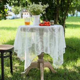 White Lace Square Tablecloth for Square/Round Tables 55 x 55 Inch Vintage Embroidered Table Cloth Shabby Chic Wedding Baby Shower Table Cover (White, 55"x55")