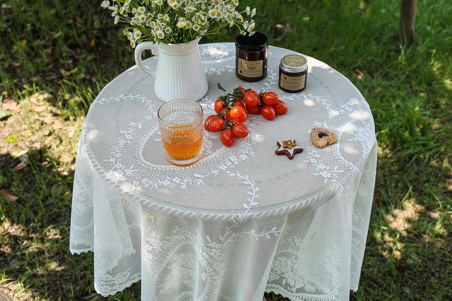 White Lace Square Tablecloth for Square/Round Tables 55 x 55 Inch Vintage Embroidered Table Cloth Shabby Chic Wedding Baby Shower Table Cover (White, 55"x55")