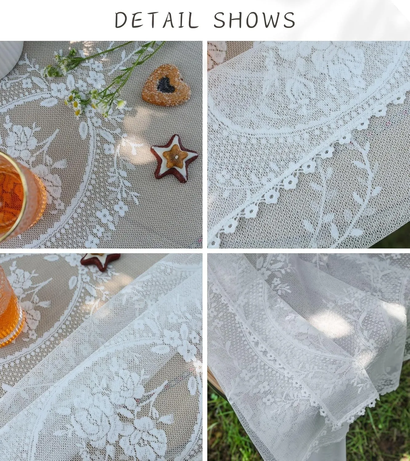 White Lace Square Tablecloth for Square/Round Tables 55 x 55 Inch Vintage Embroidered Table Cloth Shabby Chic Wedding Baby Shower Table Cover (White, 55"x55")