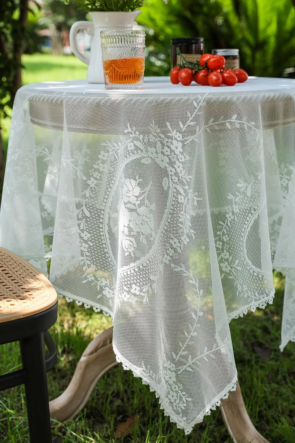 White Lace Square Tablecloth for Square/Round Tables 55 x 55 Inch Vintage Embroidered Table Cloth Shabby Chic Wedding Baby Shower Table Cover (White, 55"x55")