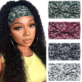 Wide Headbands for Women Boho Womens Head Bands Knotted Print Non-Slip Head Bands for Women's Hair Vintage African Style Bandanas Workout Yoga Sports Head Wraps 4 Pack