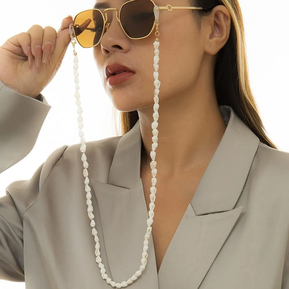 Wiwpar Sunglass Chain Shell Chain Necklace Boho Sunglasses Holder Cords Eyewear Retainer Reading Eyeglass Holder Strap for Women Girls