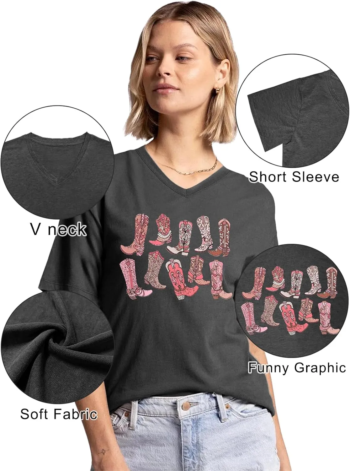 Women V Neck Sunflower Graphic Shirt Cute Dandelion Teen Girls Tee Tops Short Sleeve Cowgirls Casual T Shirts