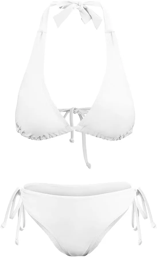 Women's Bikini Sets Two Piece Bathing Suits Sexy Textured Halter Padded Bikini Swimsuits Side Tie Thong Bottom Swimwear