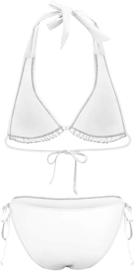 Women's Bikini Sets Two Piece Bathing Suits Sexy Textured Halter Padded Bikini Swimsuits Side Tie Thong Bottom Swimwear