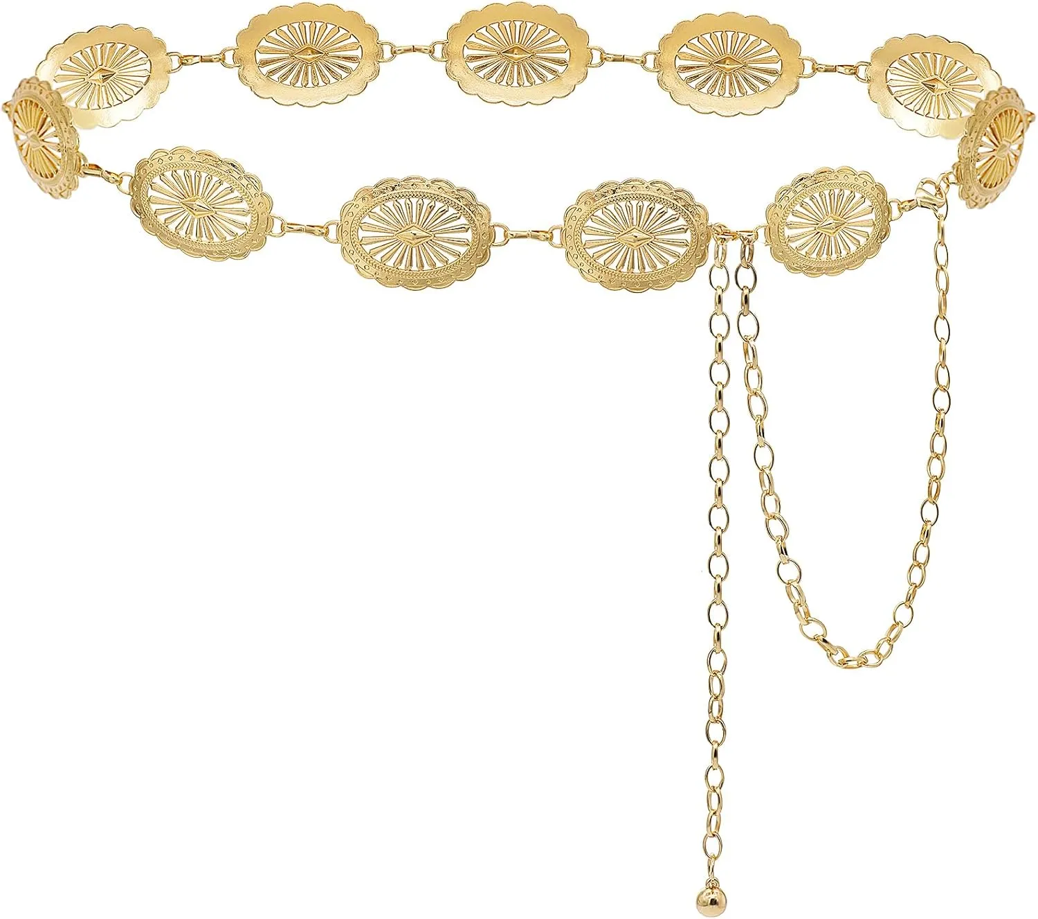 Women's Concho Chain Belt Western Cowgirl Metal Waist Chain Belt for Dress