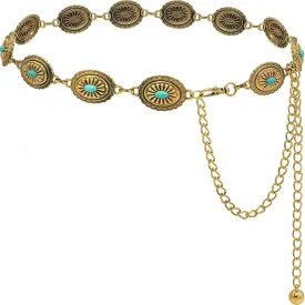 Women's Concho Chain Belt Western Cowgirl Metal Waist Chain Belt for Dress