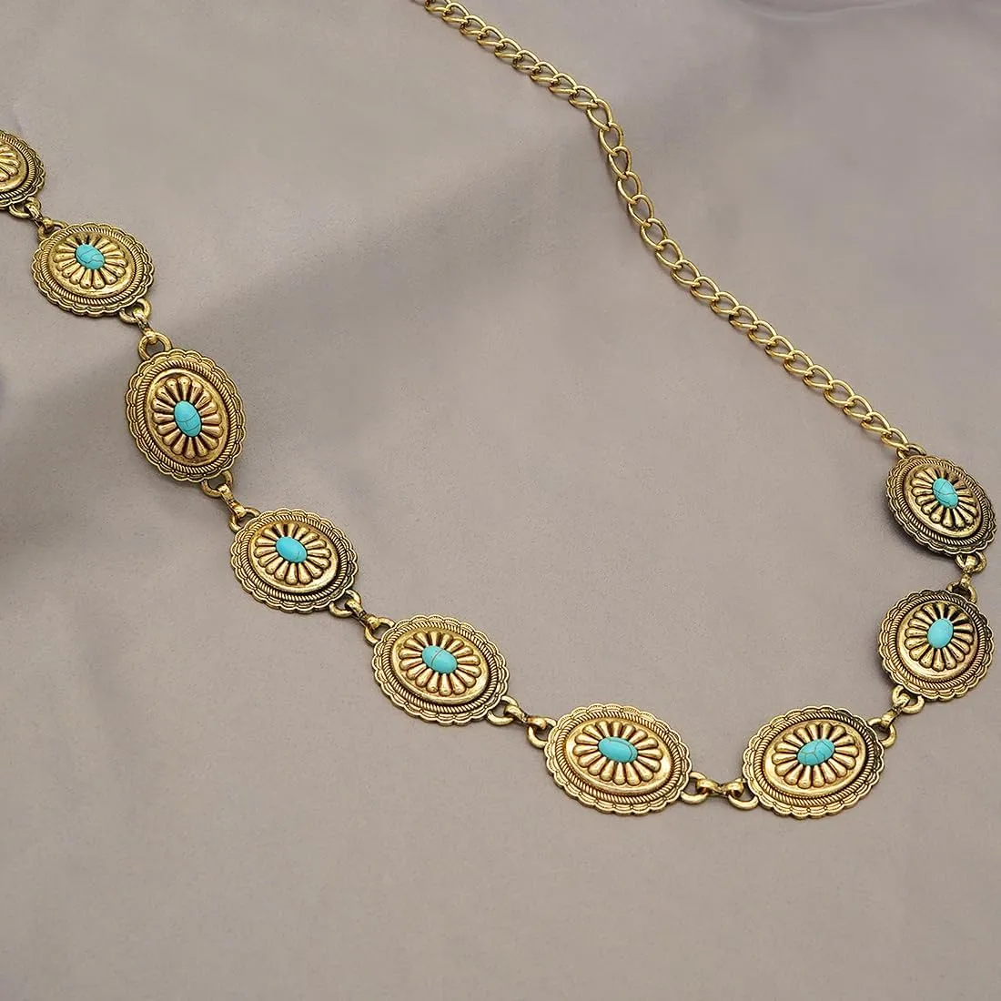 Women's Concho Chain Belt Western Cowgirl Metal Waist Chain Belt for Dress