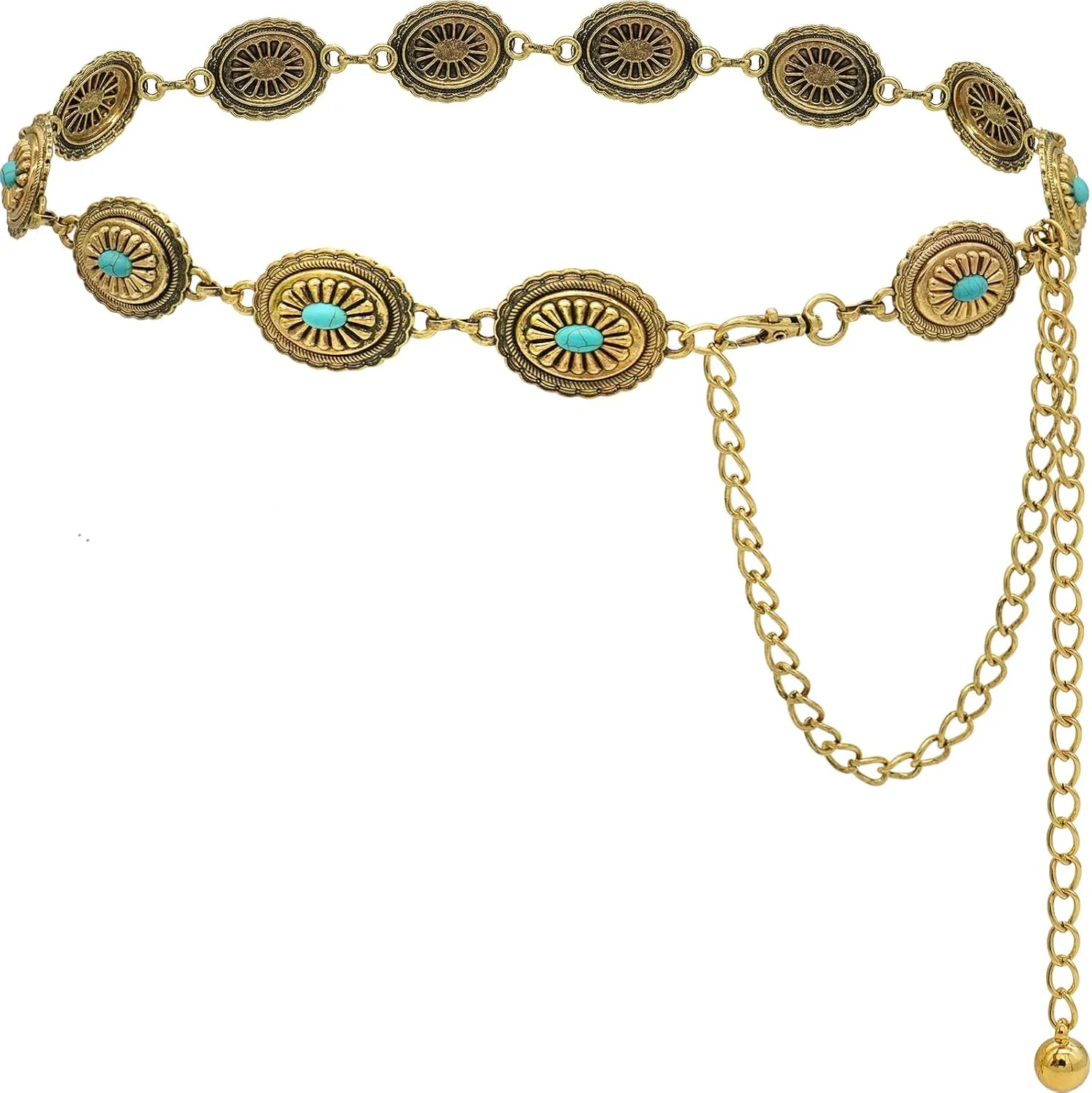 Women's Concho Chain Belt Western Cowgirl Metal Waist Chain Belt for Dress