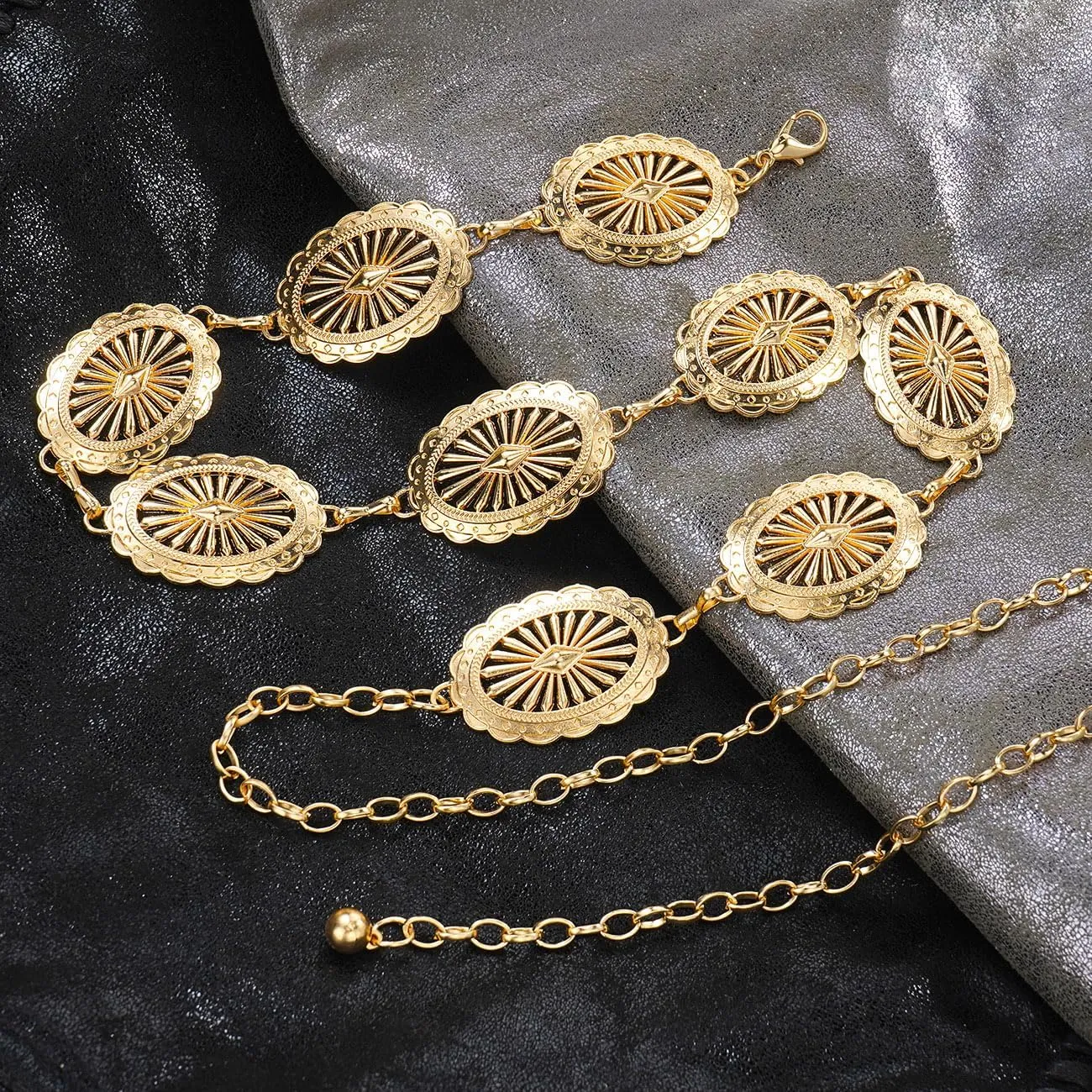 Women's Concho Chain Belt Western Cowgirl Metal Waist Chain Belt for Dress