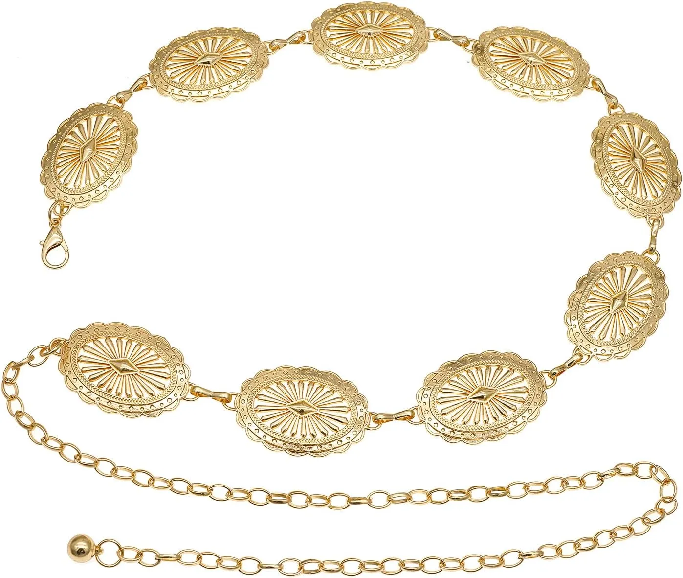 Women's Concho Chain Belt Western Cowgirl Metal Waist Chain Belt for Dress