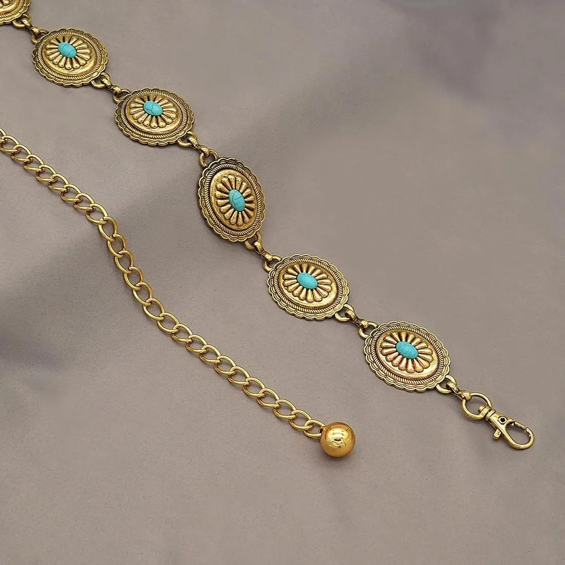Women's Concho Chain Belt Western Cowgirl Metal Waist Chain Belt for Dress