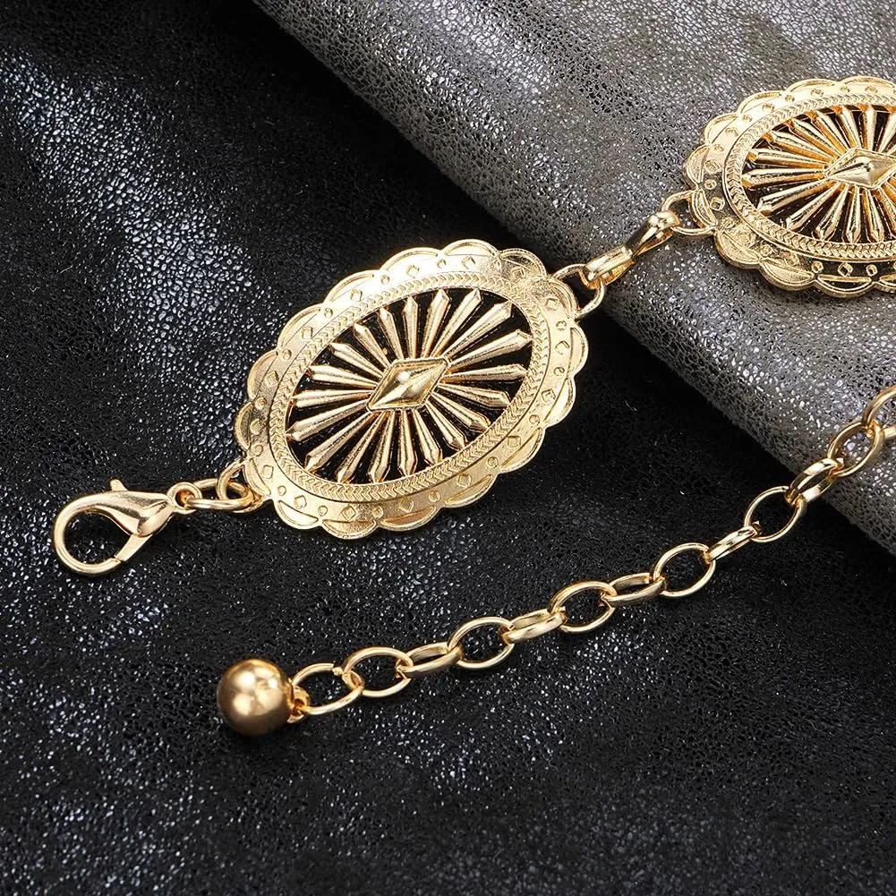 Women's Concho Chain Belt Western Cowgirl Metal Waist Chain Belt for Dress