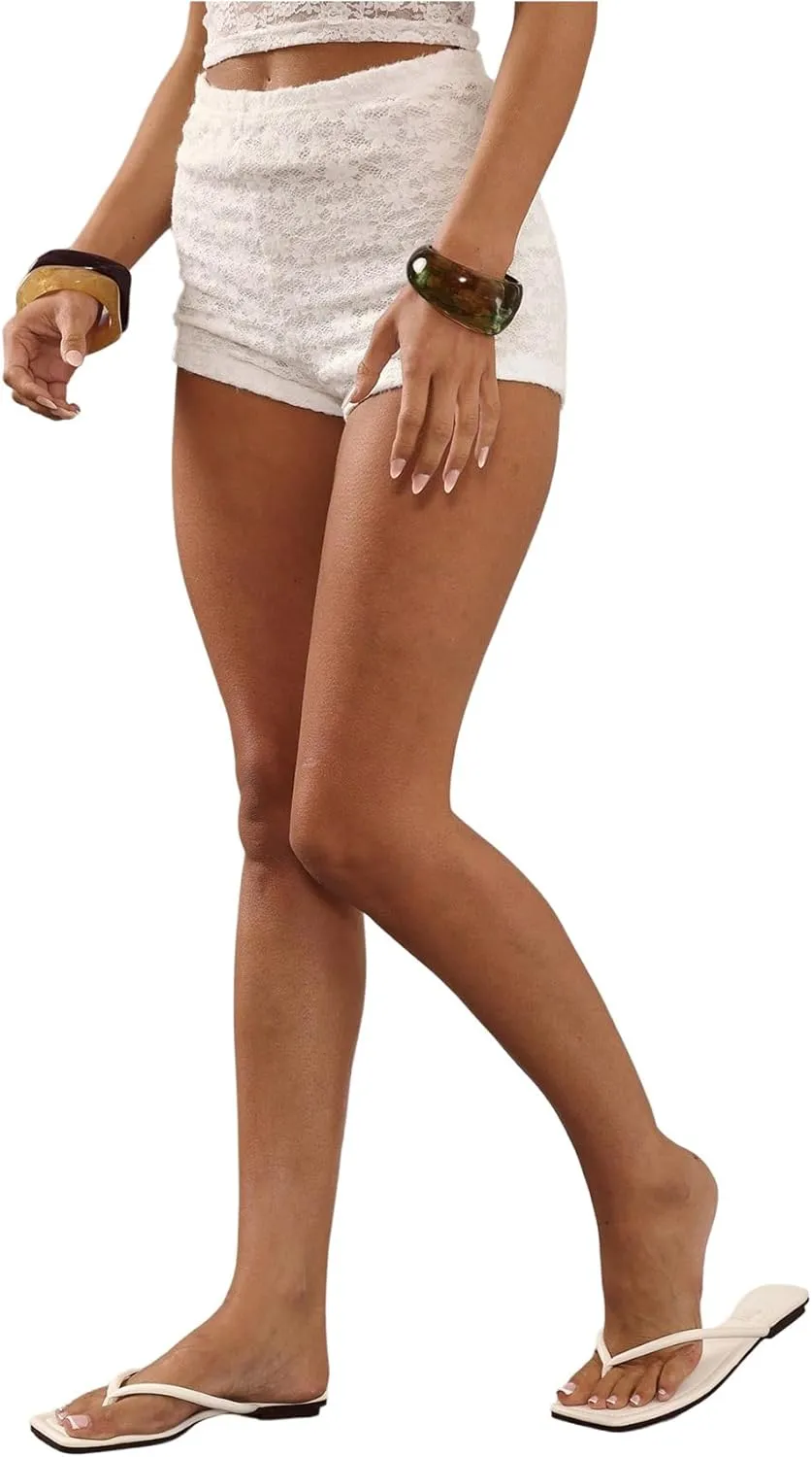 Women's Floral Lace Drop Waist Booty Shorts Skinny Y2k Summer Mini Shorts