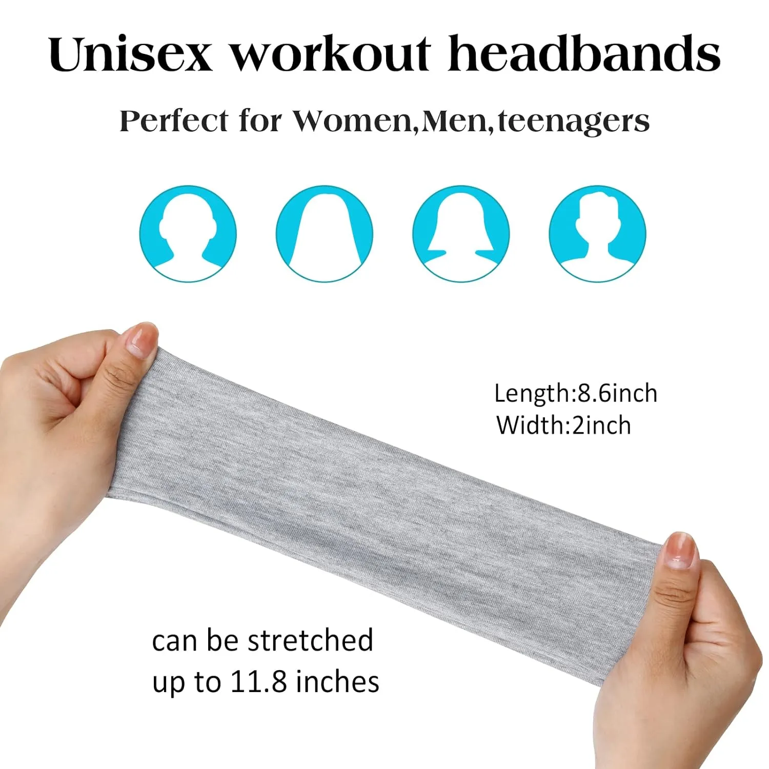 Women's Thick Stretchy Sweat Headbands in White and Black for Yoga, Workout, and Everyday Wear - Non-Slip Hair Accessories with Basic Fashion Style