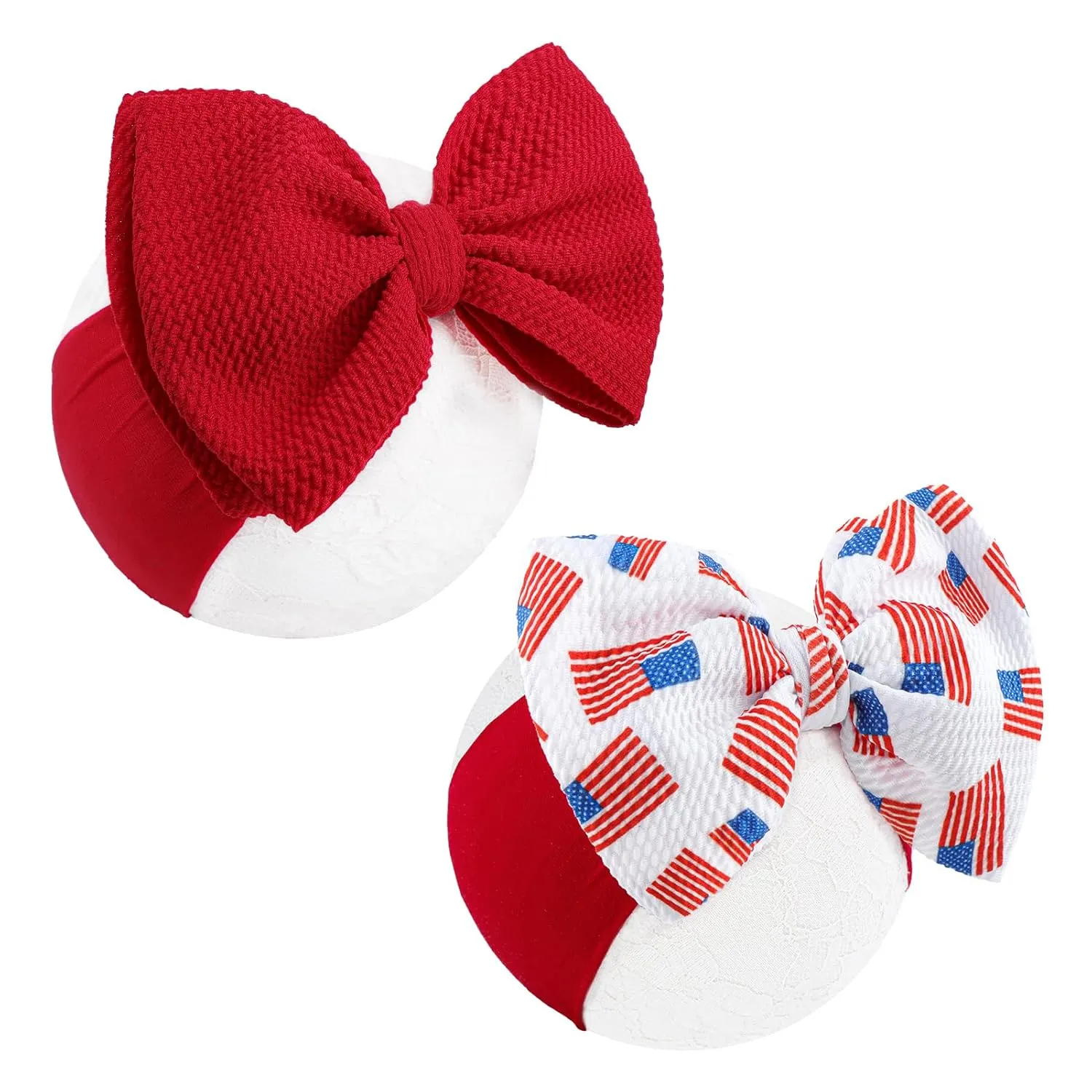 YanJie Baby Headband 4th of July Handmade Stretchy Bows Hairbands Accessories for Girls Infants Toddlers - 2 PCS Set