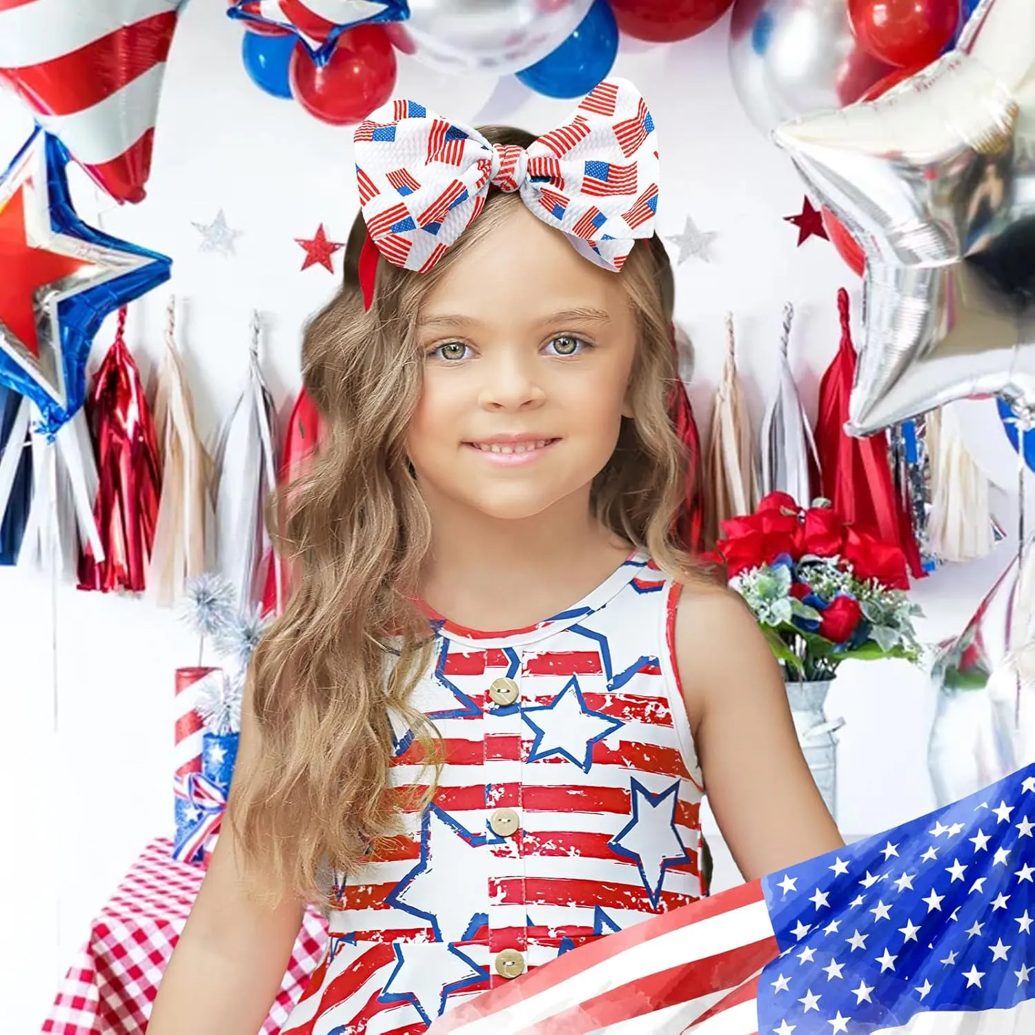 YanJie Baby Headband 4th of July Handmade Stretchy Bows Hairbands Accessories for Girls Infants Toddlers - 2 PCS Set