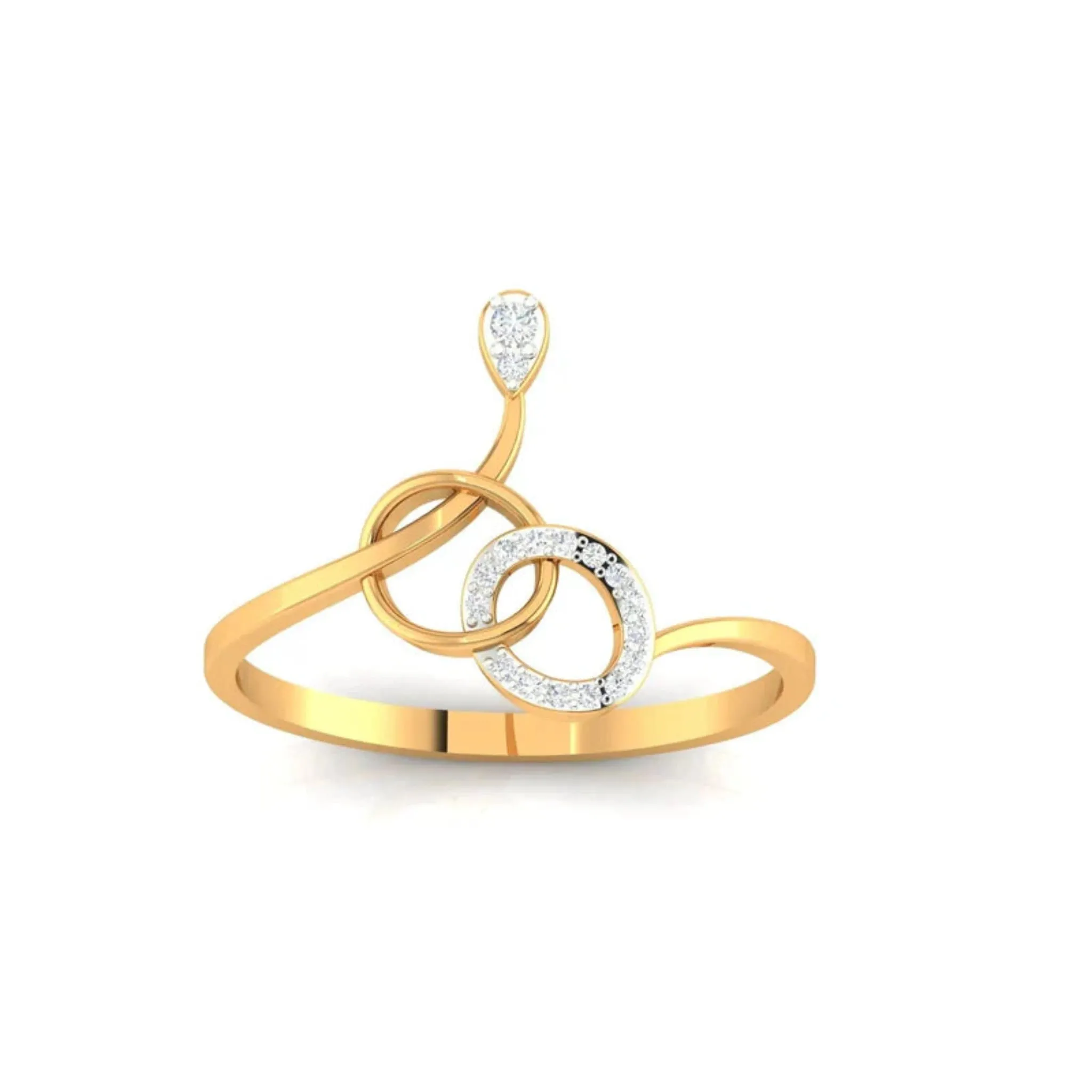 Yellow Gold Adjustable Silver Asymmetric Loops Abstract Shape Ring For Woman