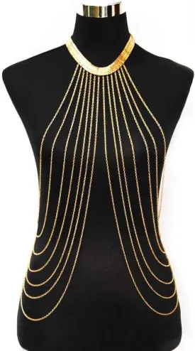 Yomiie Body Chain Layered Gold Tassels Necklace Fashion Jewelry Belly Waist Bra Boho Hot Bikini Beach Harness Anniversary Festival Gift for Women Lady